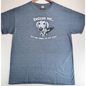 NWOT "Excuse Me..." Gildan Heavy Cotton Fun Puppy Dog T-Shirt L Men's Gray Y2K